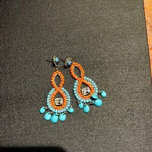 Elegant Orange and Blue Beaded Earrings